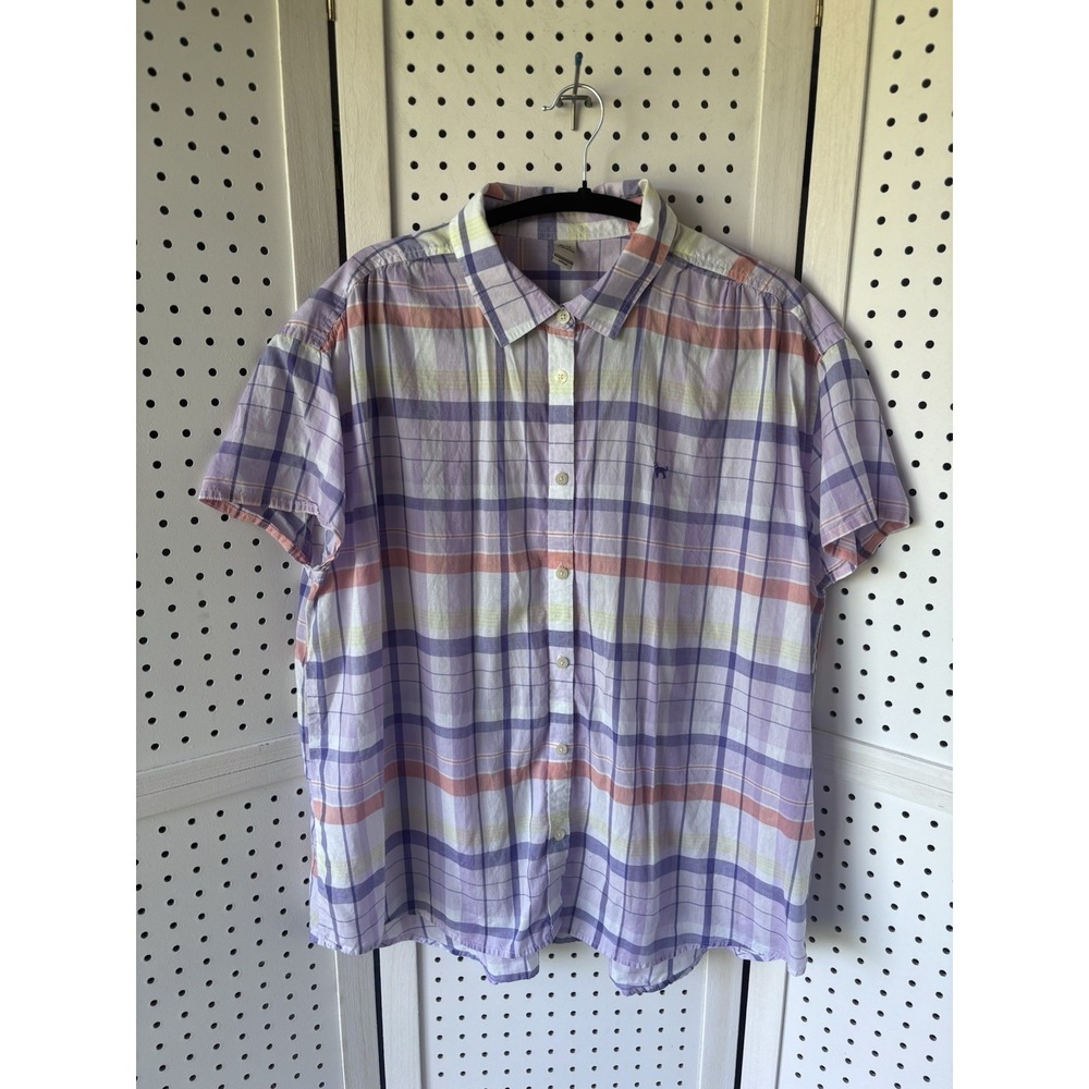 The Black Dog Womens XXL Purple Plaid Short SLV Button Down Cotton Lyocell Shirt